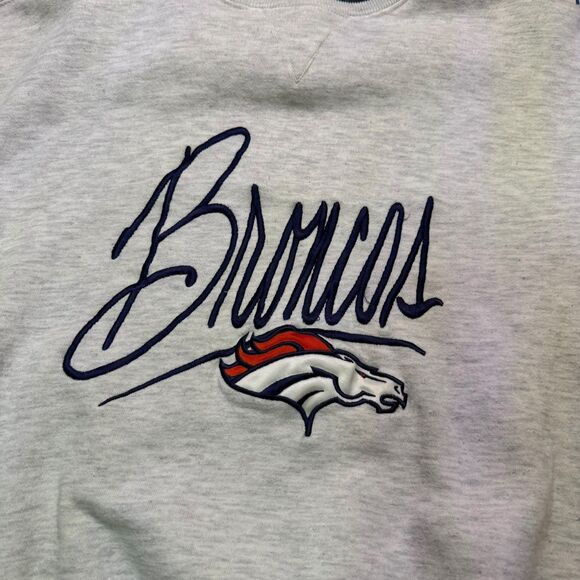 Vtg Denver Broncos Cadre Athletic Youth XL Crewneck Sweatshirt Gray 90s - Picture 3 of 10